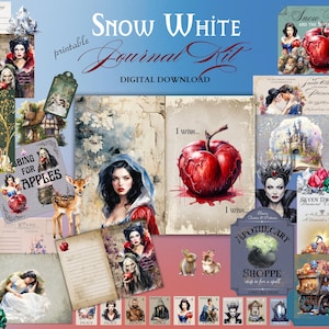 Snow White Journal Kit, digital download, printable 8.5&quot; x 11&quot; PNG journaling and ephemera pages