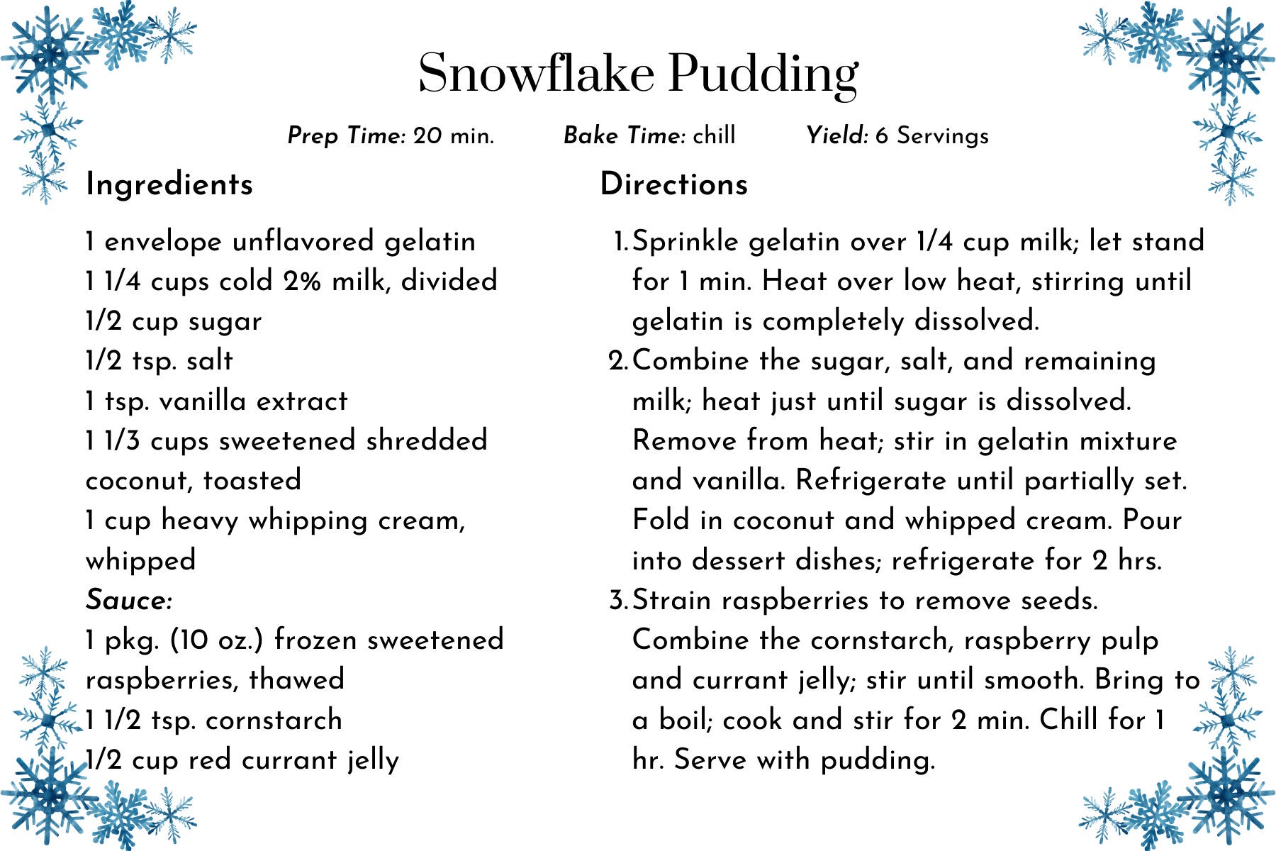 Editable Snowflake Recipe Card Template, Printable Recipe Card Template, 4x6 & 5x7 Templates Etsy