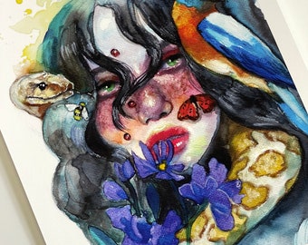 Garden Goddess Archival Art Print - Lydia Rose Spencer Art - Limited Edition Print - artist signed watercolor art print - goddess art