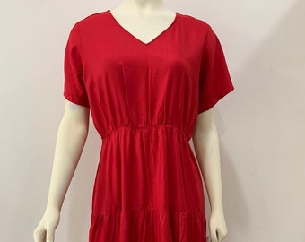 Red Valentines Day Long Dress Short Sleeve Cotton Dress Hand Made Size X-Large | Expedited Shipping Available |