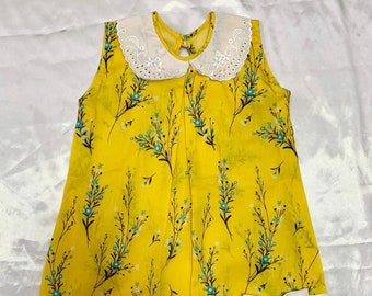 Vintage Style Yellow Blue White Floral spring summer dress size 4T