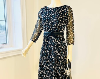 Wedding Guest Party Fall Long Maxi Black Floral Georgette Long Sleeve Dress Modest Fashion Handmade Size Medium Expedited Shipping Available