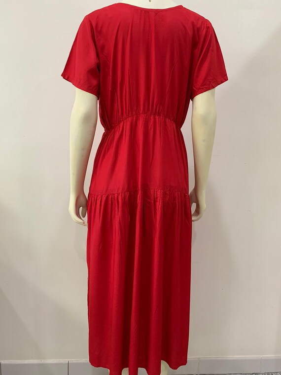 flowy valentine's day dress Red Valentines Long Short Sleeve Cotton Dress Hand Made Size X-large | Expedited Shipping Available RuffledCapSleeveTwirlDress