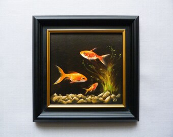 Goldfish Painting | Original Oil Painting | Framed 21x21cm Oil on Canvas | Sea Life | Fish Painting