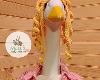 Porch Goose Dolly Crochet Outfit: Pink Sparkle Dress, Microphone, Rhinestone Hair (17-19 inch)