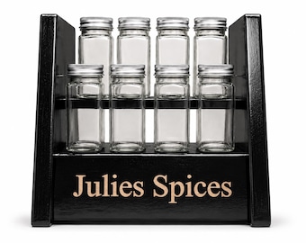 Personalized Wooden Spice Rack with Glass Jars