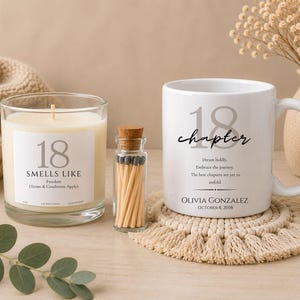 18th Birthday Gift Box, Personalized 18th Birthday Mug & Candle Set, Chapter 18 Gift for Mom Dad Grandma Grandpa, 18 Years Young