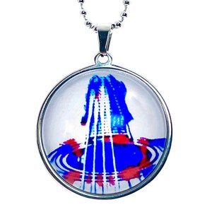 Abstract Guitar Big Round Necklace, Music Instrument Pendant, Musician Accessory, Classic Rock Charm