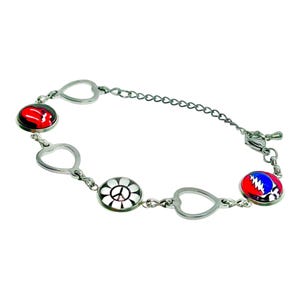 Grateful Dead Rolling Stones inspiriert Peace Zeichen Armband, Steal Your Face Schmuck, Mick Jagger, Armband, Classic Rock Armreif, Deadhead