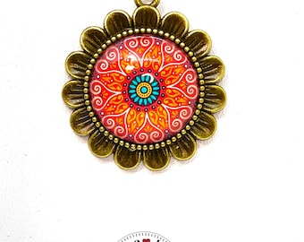 Orange Sunflower Necklace|Bronze Flower Pendant|Unique Bohemian Necklace|Gift for her|Hippie Retro Chain|Boho Retro| BohoLoveObsession