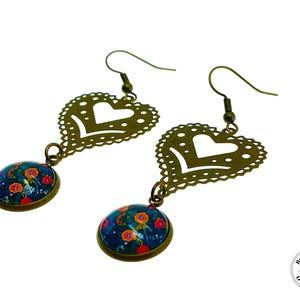 Orange Flame Vine Fancy Heart Dangles, Bronze Bohemian Earrings, Boho Chic, Unique Hippie Jewelry, Vintage Charm Earring, BohoLoveObsession