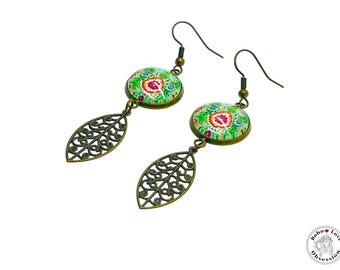 Pistachio Mandala Dangles, Unique Antique Bohemian Jewelry, Vintage Charm Ear Wire, Boho Hippie Drop Dangle Accessory, BohoLoveObsession