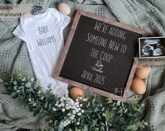 Chicken Coop Pregnancy Announcement Digital, Neutral Farm Baby Reveal, Second Baby Chick Announcement, Editable Social Media Reveal Template