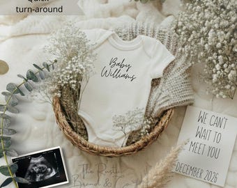 Simple Minimalist Pregnancy Announcement Digital, Gender Neutral Boho Baby Announcement, Modern Editable Social Media Baby Reveal Template