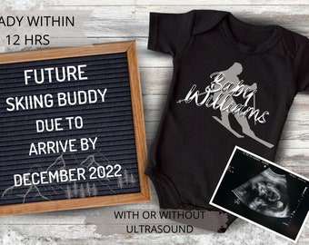 Skiing Digital Pregnancy Announcement| Custom Announcement| Snow baby| With or without Ultrasound