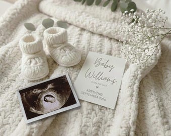 Simple Minimalist Pregnancy Announcement Digital, Gender Neutral Boho Baby Announcement, Modern Editable Social Media Baby Reveal Template