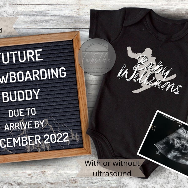 Snowboarding Digital Pregnancy Announcement| Custom Announcement| Snow baby| With or without Ultrasound