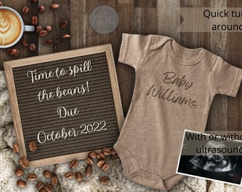 Time to Spill the Beans Digital Pregnancy Announcement | Neutral | Coffee | Coffee Beans | Social Media Pregnancy Announce Idea