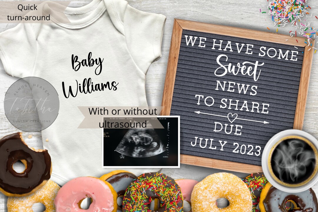 Donut Pregnancy Announcement Gender Neutral Baby Announcement Digital ...