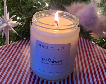 Winterberry Christmas Scented Candle | Holiday Scented Soy Wax Candle 7oz | 100% organic Soy Candle