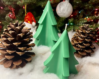 Christmas Tree Pillar Soy Wax Candle | Decorative Pillar Pine Tree Scented Candle | Holiday / Christmas Candle