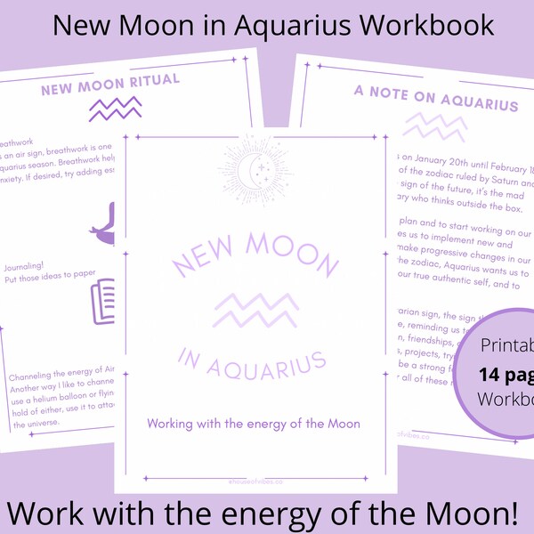 New Moon in Aquarius Workbook 2024 | DIGITAL Workbook | DIGITAL PRINTABLE New Moon Journal Reflection