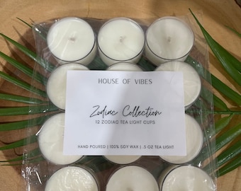 Zodiac Collection Candles | Tea Light Cups Zodiac Candles | New and Full Moon Intention Candle