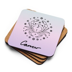 Cancer Coaster | Zodiac Sign Coasters | Cancer Sign Cork-back Coaster