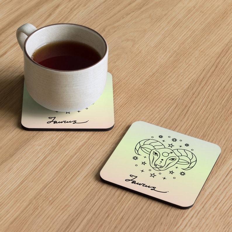 Taurus Zodiac Sign Coaster Zodiac Sign Coasters Taurus Cork-back Coaster image 3