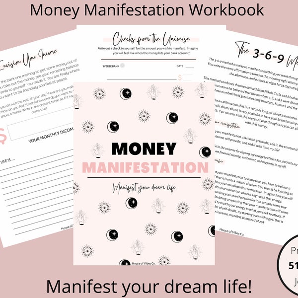 MONEY MANIFESTATION JOURNAL, Guided Manifestation Journal Printable, Digital Journal, Law of Attraction Journal, 369 Manifestation Journal