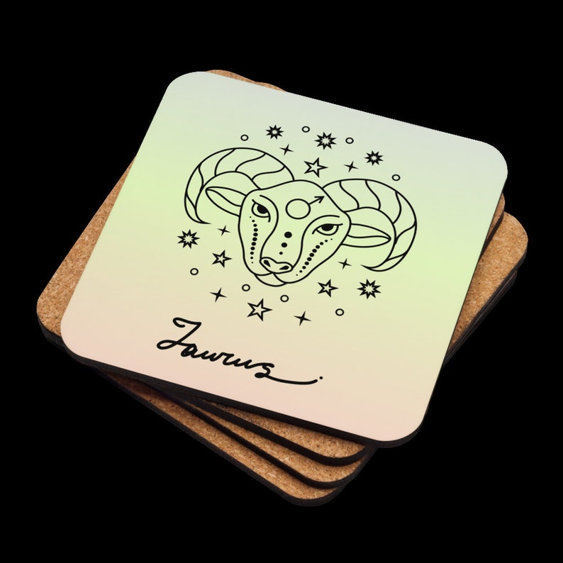 Taurus Zodiac Sign Coaster Zodiac Sign Coasters Taurus Cork-back Coaster image 1