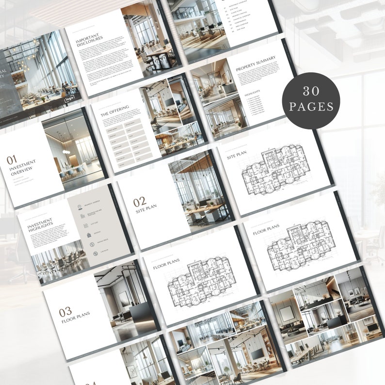 May include: A 30-page brochure showcasing an office building investment opportunity. The brochure includes images of the building's interior and exterior, as well as floor plans and site plans.