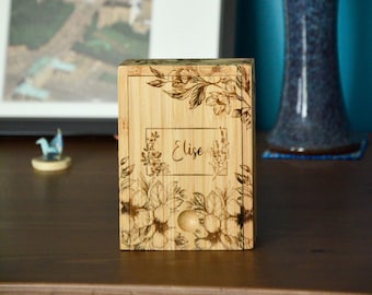 Personalized Bamboo Box with Floral Pattern