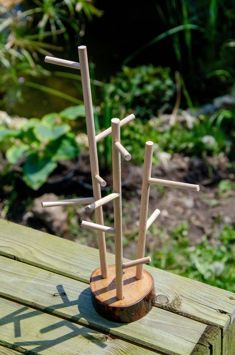 Wooden jewelry holder with three branches image 3