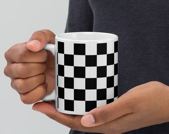 White glossy checkered mug
