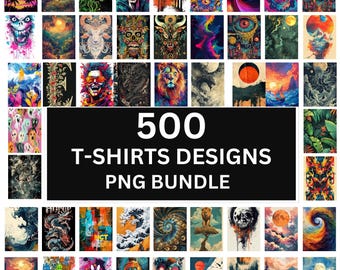 500 T-shirtontwerpenbundel, kleurrijk en stijlvol T-shirtontwerp, unieke T-shirts png, T-shirts voor mannen, vrouwen en kinderen, digitale set