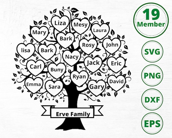 Family Tree Svg 19 Members Tree of Life Svg Family Heart - Etsy