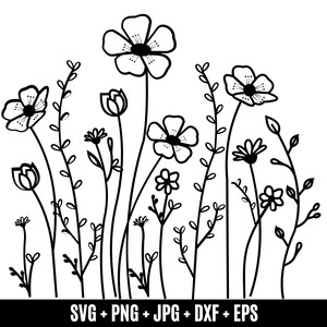 Wildflowers svg, floral frame svg, Floral svg, nature svg, Split monogram svg, Bouquet SVG, flower sketch svg,  Minimalist Flower Bouquet,