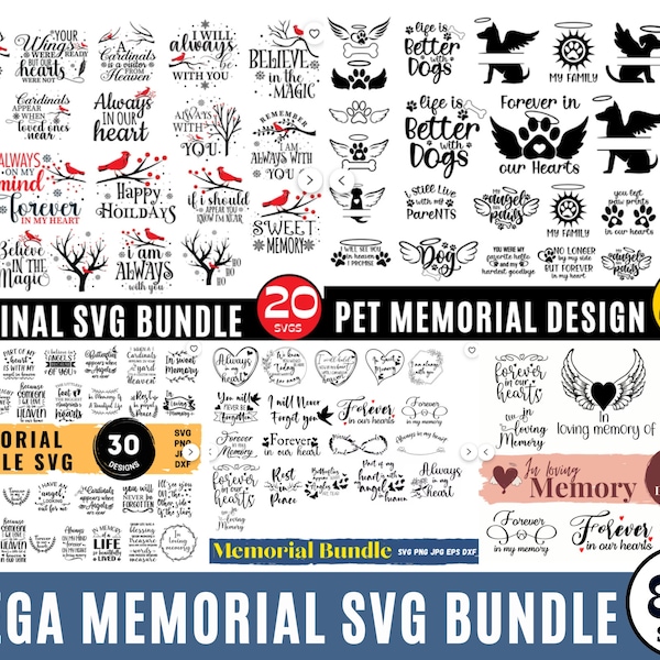 Mega Memorial Svg Bundle, Memorial Quotes Svg, Cardinal Memorial Quote Svg, Remembrance Svg, Animal Lover Svg, Ornament Memorial Day Svg