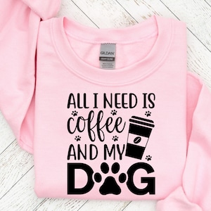 Todo lo que necesito es café y mi perro SVG, mamá SVG, pata SVG, amante de los perros, mamá peluda, pawsitive, letrero redondo para puerta de entrada, cachorro SVG, refranes de perros, clipart de perro