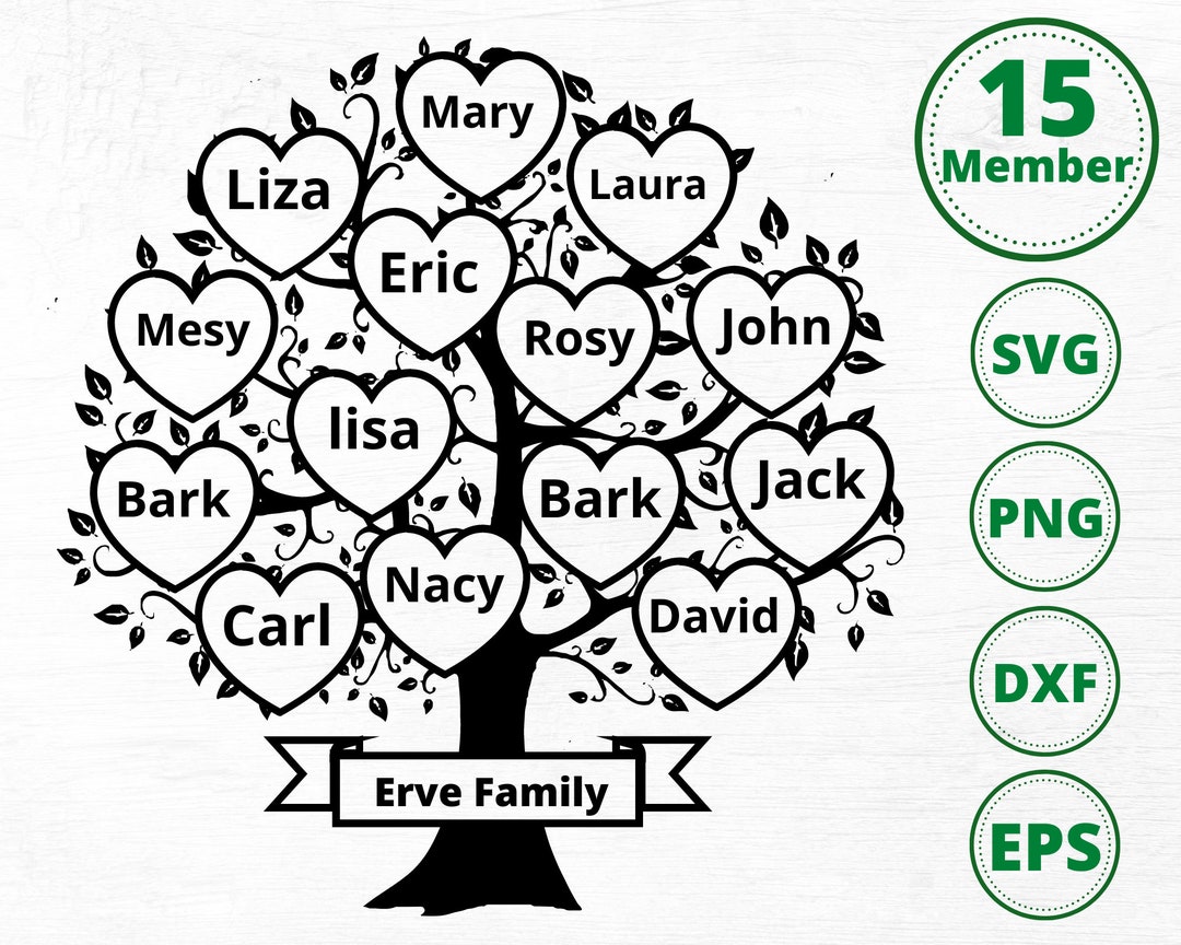 15 People Family Tree Svg, Family Tree Svg 15 Members, 15 Heart Tree ...
