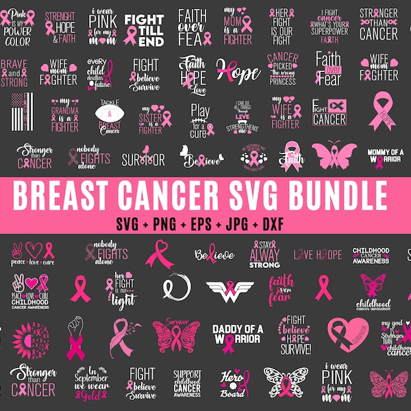 100 Breast Cancer Svg Bundle, Cancer Awareness Svg, Cancer Svg, Pink Awareness ribbon, Fight Cancer Svg, Cancer Quote Svg,tackle cancer svg