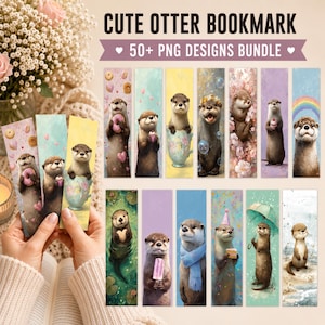 Cute Otter Bookmark PNG Bundle, Sea Animal Bookmark Collection, Adorable Otter Reading Bookmark, Ocean Book Lover, Printable Cute Bookmark