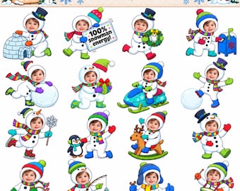 20 Winter Snowman PNG Bundle, Kids Add Face Snowman Clipart, Christmas Photo Craft, Editable Winter Classroom Activity, Digital Download