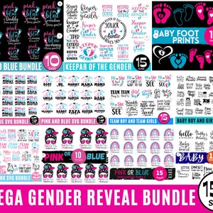 Paquete de 153 mega SVG de revelación de género, SVG rosa o azul "Te amamos", SVG rosa o azul "Mamá, papá te amo", SVG para baby shower, SVG para camiseta
