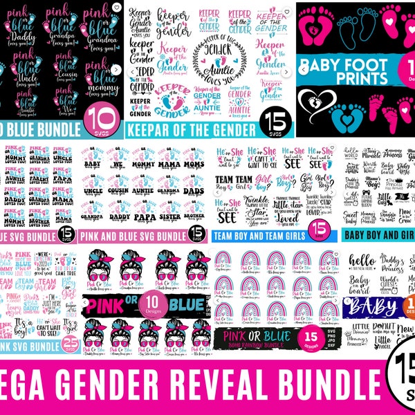 153 Mega Gender Reveal Svg Bundel, Roze of blauw We houden van je svg, Roze of Blauw Mama Papa Love You SVG, Baby Shower SVG Baby, T-Shirt Svg
