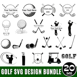 Lot de golf SVG, monogramme de golf, golf SVG, SVG golfeur, cadre nom golf, club de golf svg, Svg de balle de golf, Cricut & Silhouette, téléchargement immédiat