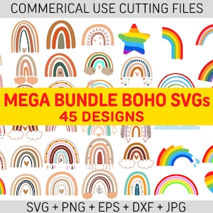 45 mega rainbow bundle svg, rainbow bundle svg for cricut, rainbow layered files, Boho rainbow svg Files, cute rainbow svg