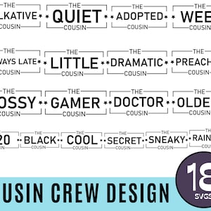 Pacote svg 18 Cousin Crew, camisetas de grupo, reunião de família, primo melhor amigo, Girls Party Svg, Birthday Party Svg, primos de equipe, Cousin Shirts Svg