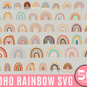 Bundle méga svg arc-en-ciel bohème, arc-en-ciel mignon, svg arc-en-ciel, arc-en-ciel dessiné à la main, léopard svg arc-en-ciel boho, autocollants boho, clipart arc-en-ciel boho